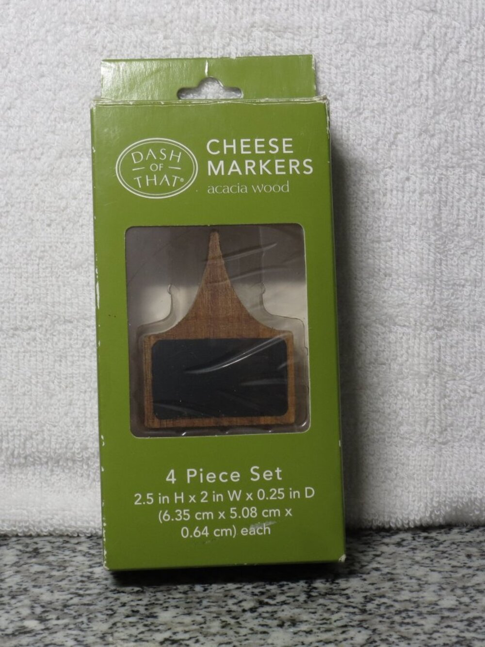 NEW IN BOX Dash Of That Chalkboard Cheese Markers 2.5” Set of 4 Acacia Wood
